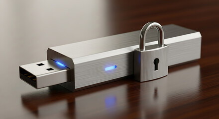 A secure usb flash drive with a padlock, symbolizing data protection and digital security