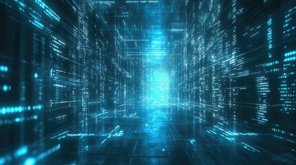 Digital data stream tunnel creating abstract technology background