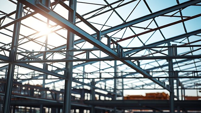 girder. Detailed steel framework in an industrial setting, highlighting structural elements with daylight. safety posters.