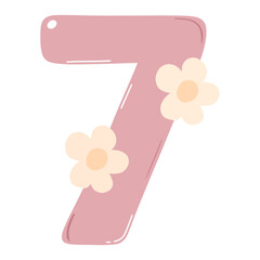 Pink Number 7 Floral Clipart – Cute Pastel Flower PNG