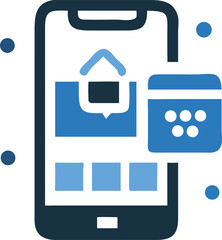 Fototapeta premium Mobile interface displays blue house icon, with a blue calendar also visible to users