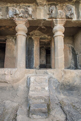 Fototapeta premium Pandavleni or The Trirashmi Caves or Nashik Caves, a group of twenty-four Hinayana Buddhist caves, a holy Buddhist and Jain site, The cave has images of Buddhas, Bodhisattvas sculptures, Nashik, India