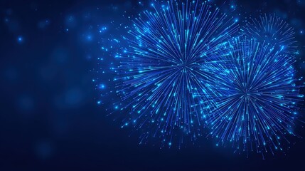 Fototapeta premium Vibrant blue fireworks burst against a dark backdrop, creating a festive and celebratory atmosphere filled with light and color.