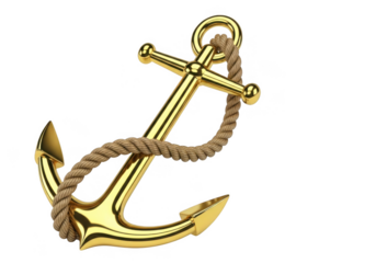 Golden anchor with rope isolated on transparent background nautical maritime marine symbol logo design