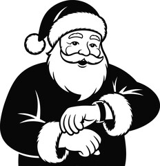 Obraz premium Santa Claus looking at watch vector illustration silhouette art
