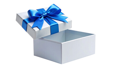 Obraz premium Blue Ribbon Surprise Box Open Lid Transparent Background PNG