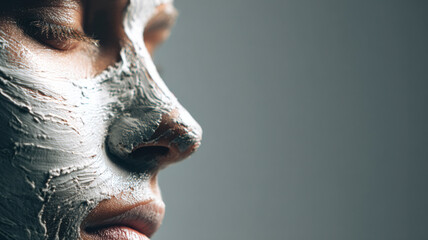 A person undergoing facial treatment, with a mud mask applied on their face