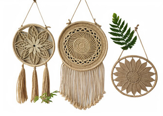 Jute wall hangings isolated on white background