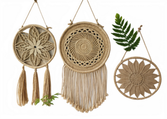 Jute wall hangings isolated on white background