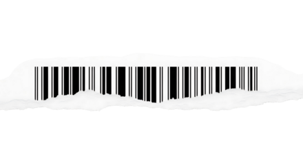 Barcode on torn white paper strip, for product identification