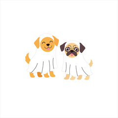 Cute Dogs in Ghost Costumes Halloween Vector Illustration