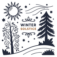 WINTER SOLSTICE vector illustration isolated on white background