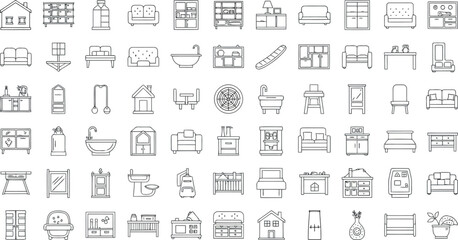 Obraz premium Assortment of sketched furniture and home decor elements on white