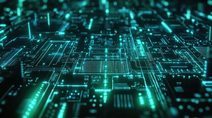 Digital circuit board showing data processing and network connections