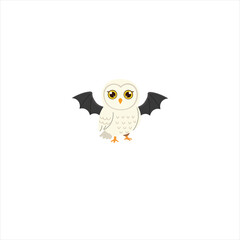 Cute Owl with Bat Wings Halloween Vector Illustration