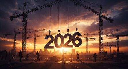 The year 2026 number construction theme, celebration new year 2026