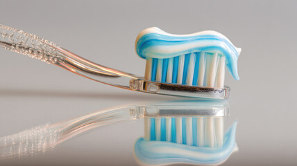 A close-up shot of a toothbrush with toothpaste on it