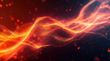 Flowing energetic red orange wave particles background