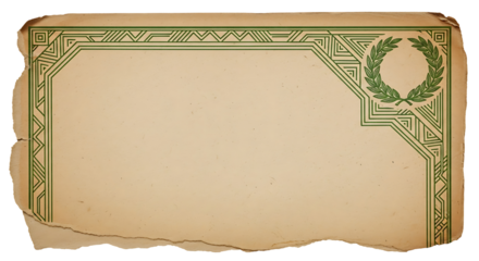 Aged paper texture with green art deco border and laurel wreath