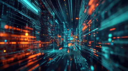 Digital data moving through a futuristic cyberspace network