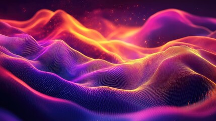 Digital landscape with glowing particle waves forming abstract pattern