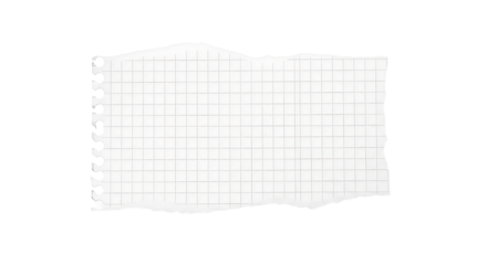 Torn page from a spiral notebook, blank graph paper isolated
