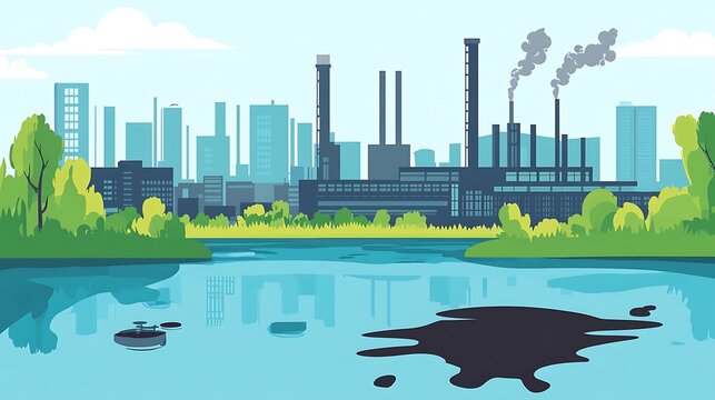 Industrial pollution scene with oil spill high resolution image