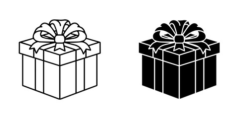 Gift box icon set with ribbon bow, representing present, surprise, and celebration isolated on