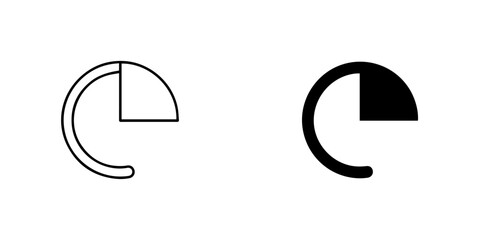 Two versions of a pie chart icon, one with a line and one with a solid fill isolated on