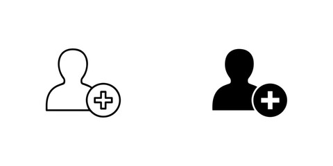 Add user icon isolated on two version of the same icon, one with black lines and one solid