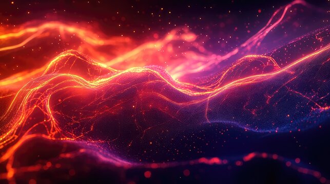 Flowing energy particles forming abstract light waves