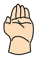 Raised palm illustration showing a gesture symbolizing stop, attention, or communication. Useful for signs and graphic projects.