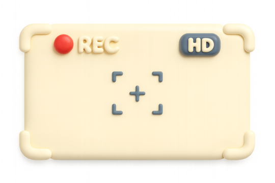 Camera viewfinder with rec and hd indicators, ideal for video production, filmmaking, photography designs, technology concepts, and media projects.