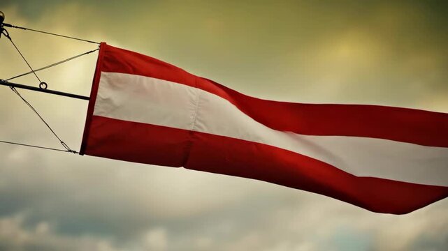 Austrias Wind Red and White windsock against dramatic Sky.