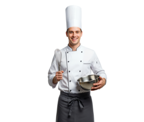 Culinary franchise training visual with uniformed chef mixing ingredients as key image for operations manuals plus kitchen staff guides about recipe consistency, hygiene standards and quality control