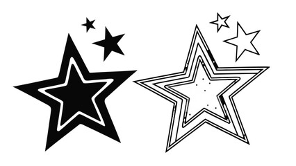 Illustration showing black filled star and outlined star shapes with smaller stars above them all together vreated with genrated ai