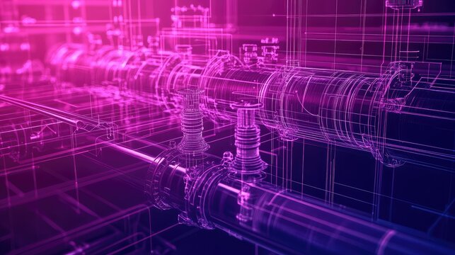 Industrial pipes engineering blueprint wireframe technology background