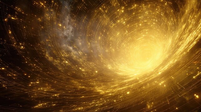 Golden digital vortex illustrating data flow in cyberspace
