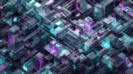 Abstract technological city structures forming a digital network