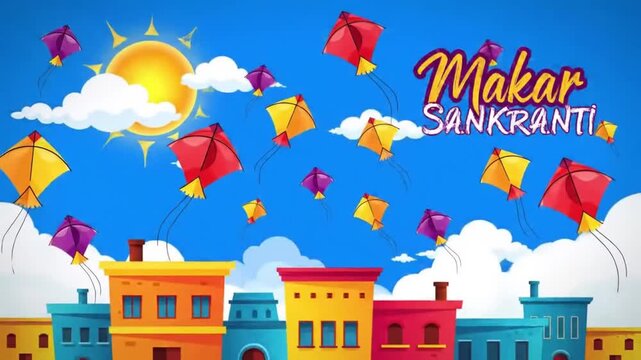 easy to edit vector illustration of Happy Makar Sankranti background with colorful kite