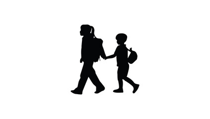 Boy and Girl Walking to School with Backpacks