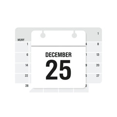 Adobe Illustrator Artwork, Flat calendar page showing December 25 isolated on a white background. Vector Illustration