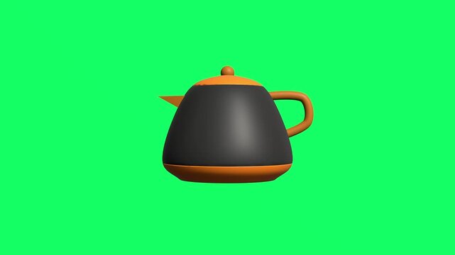 4K motion graphic 3D animation of kettle icon rotating on chroma key green screen background.	
