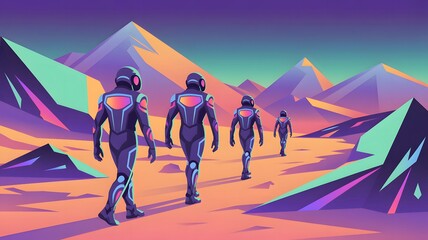 Futuristic Astronauts Explore Vibrant Alien