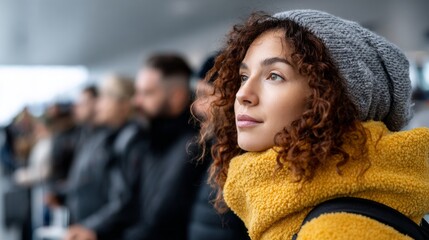 A diverse group gathers in a line, dressed warmly for the chill. The atmosphere buzzes with anticipation as everyone looks forward to the upcoming event, eager and hopeful