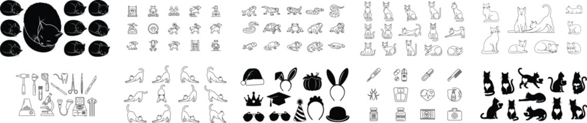 Black cats and various icons silhouette animal