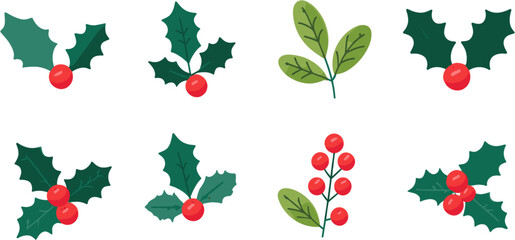 Collection of holly vector icons on white background with different patterns, flat design vector graphics