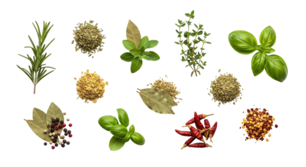 Top View Organic Herb Ingredients Isolated on White Surface  PNG Clean