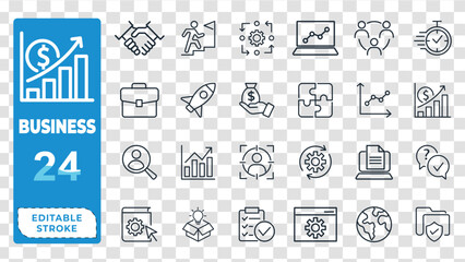 Business icons set with growth chart handshake and teamwork symbols vector illustration