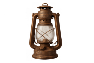 Vintage kerosene lantern providing rustic old world light, retro brass oil lamp on transparent background